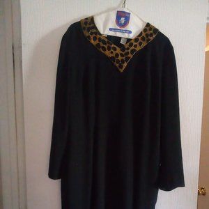 Chaus black formal office dress with beaded leopard color